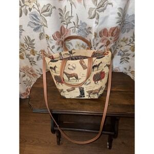 Tapestry Horse English Saddle Boots Shoulder Purse Handbag Crossbody Bag